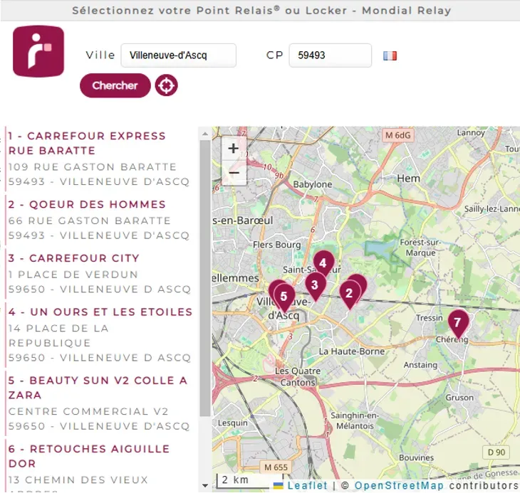 Prévisualisation du widget Mondial Relay